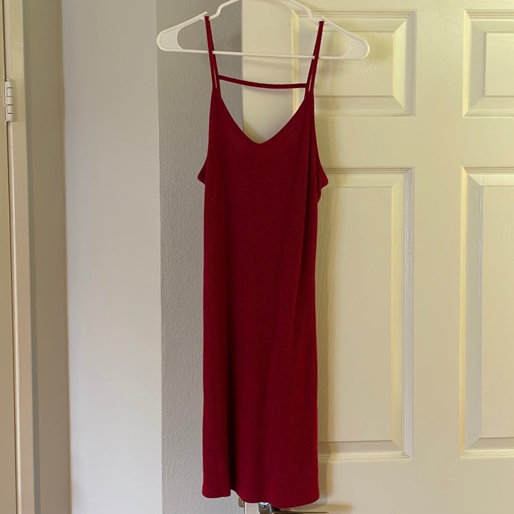 Red ribbed mini bodycon Topshop dress size 8